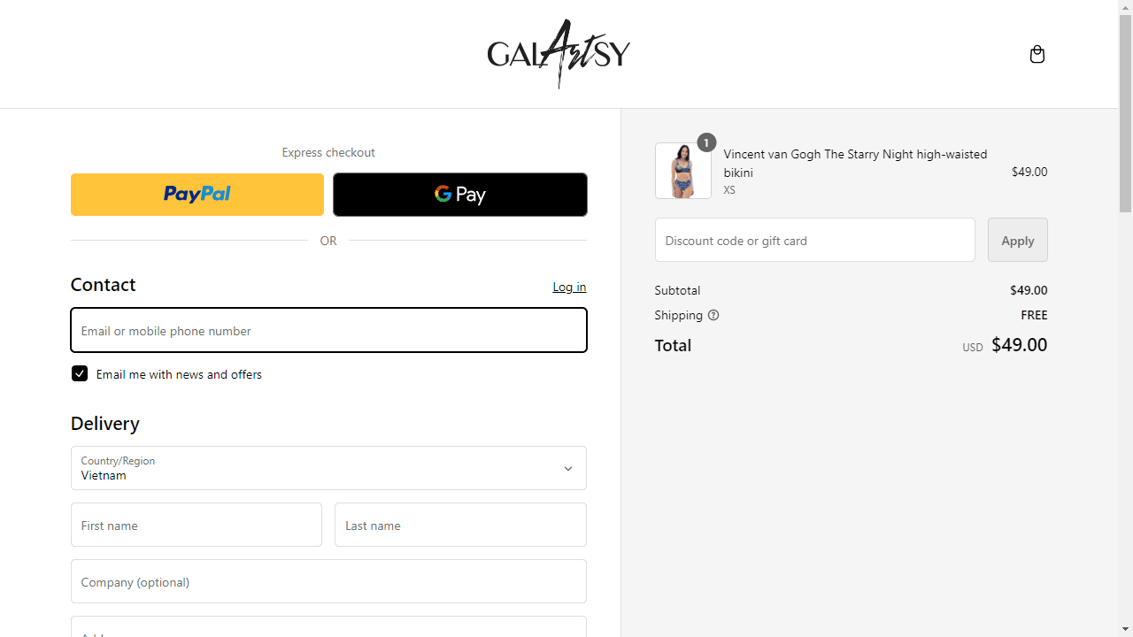 How to apply Galartsy coupon code